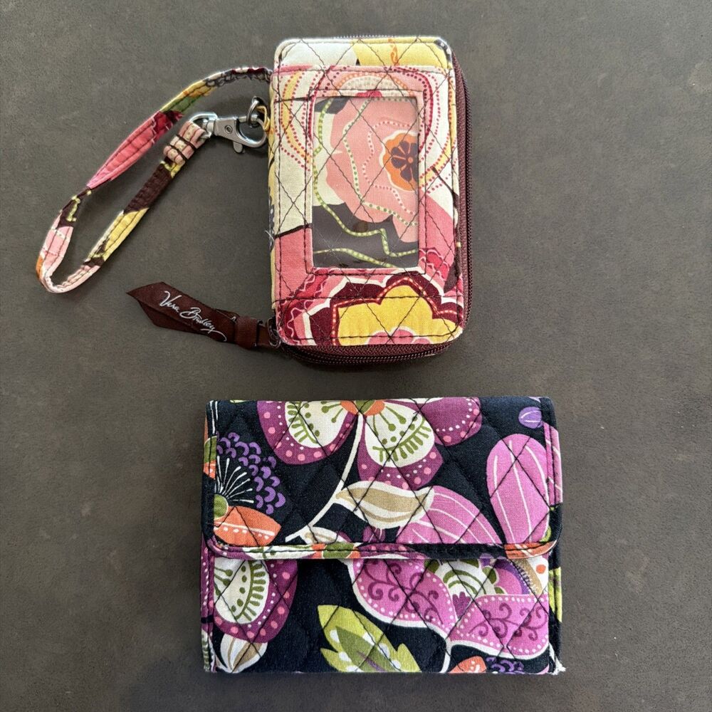 Lot of 2 Vera Bradley Zip Wallets Zip ID and Coin Buttercup & Pirouette